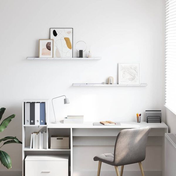 vidaXL V&auml;gg hylla 2 pcs Vit marmor 100 x 9 x 3 cm Konstruerat tr&auml;