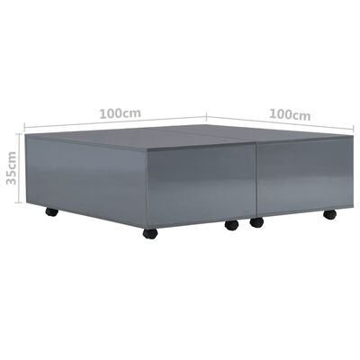 vidaXL Soffbord grå högglans 100x100x35 cm