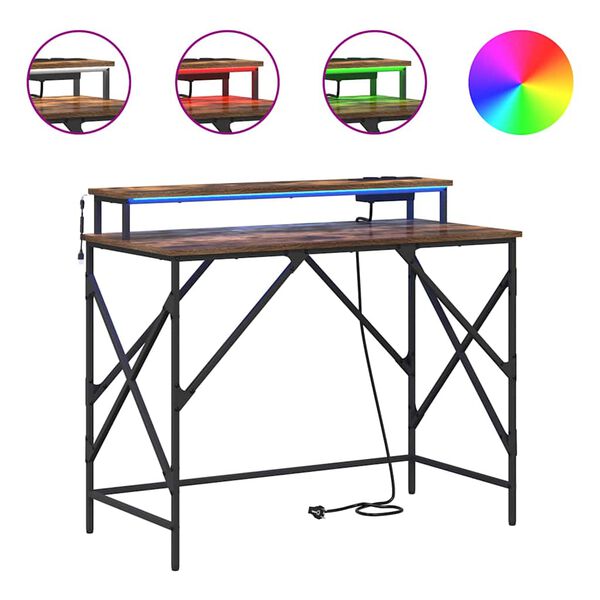vidaXL Skrivbord med l&aring;da R&ouml;kt ek 120 x 79 x 86,5 cm Konstruerat tr&auml;