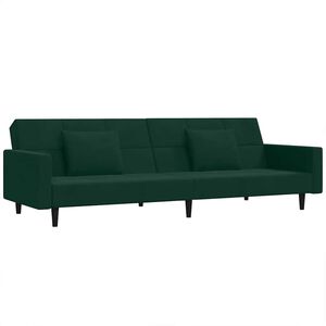 vidaXL B&auml;ddsoffa 2-sits med tv&aring; kuddar m&ouml;rkgr&ouml;n sammet