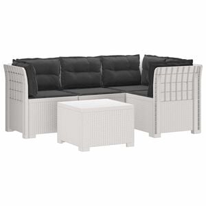 vidaXL 4-sits Tr&auml;dg&aring;rdsoffa med Kuddar Rattan Look PP Vit