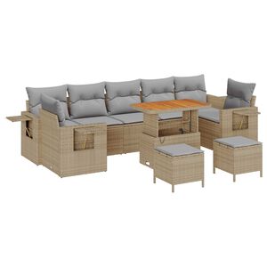 vidaXL Tr&auml;dg&aring;rdsoffset med kudde 10 pcs Beige konstrotting