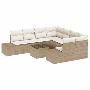vidaXL Tr&auml;dg&aring;rdsoffset 9 pcs Beige och gr&auml;ddf&auml;rgad konstrotting