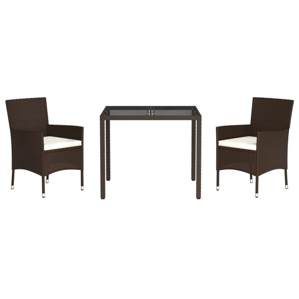 vidaXL Matgrupp f&ouml;r tr&auml;dg&aring;rden med dynor 3 delar konstrottning brun