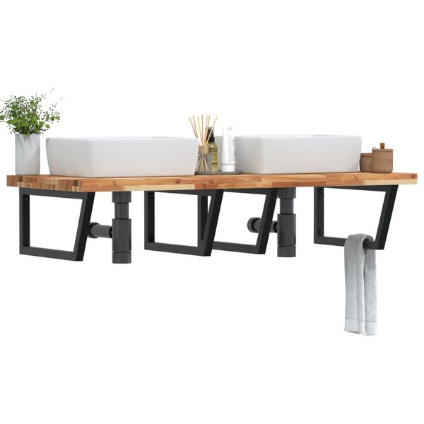 vidaXL V&auml;ggmonterad handfatshylla st&aring;l och massivt akaciatr&auml;