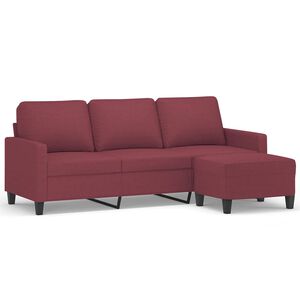 vidaXL 3-sitssoffa med fotst&ouml;d vinr&ouml;d 180 cm tyg