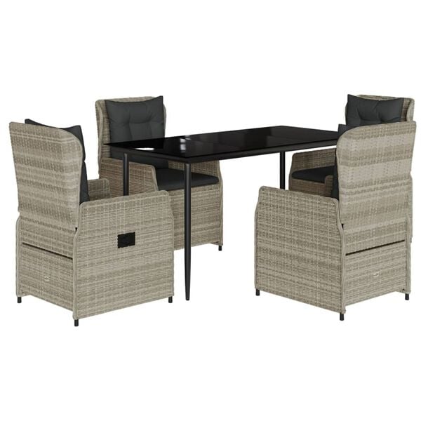 vidaXL Matgrupp f&ouml;r tr&auml;dg&aring;rden med dynor 5 delar ljusgr&aring; konstrottning