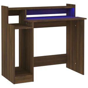 vidaXL Skrivbord med LED brun ek 97x45x90 cm konstruerat tr&auml;