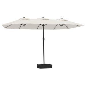 vidaXL Tr&auml;dg&aring;rdsparasoll dubbelt med LEDs sandvit 449x265 cm