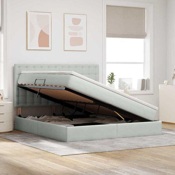 vidaXL F&ouml;rvaringss&auml;ng med LED med madrass Ljusgr&aring; 180 x 200 cm Sammet