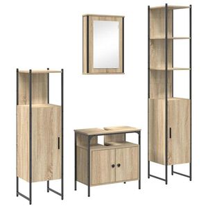 vidaXL Badrumsm&ouml;belset med hylla 4 pcs Sonoma-ek Konstruerat tr&auml;