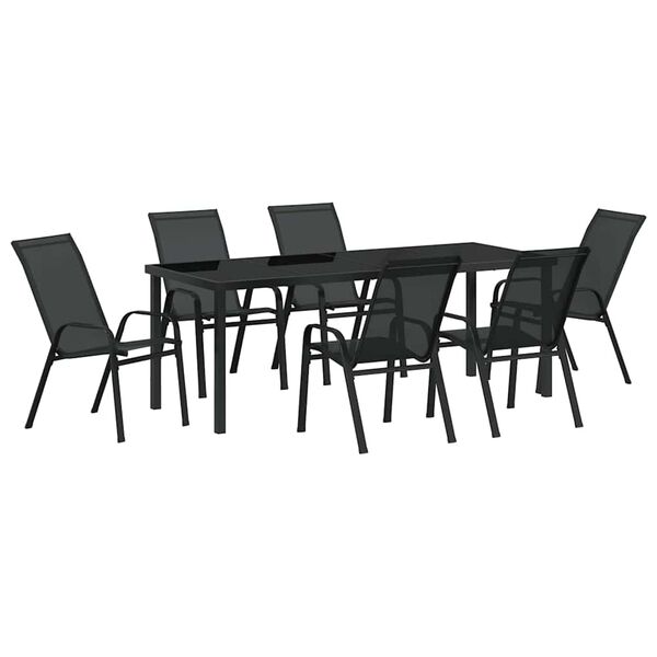 vidaXL Tr&auml;dg&aring;rdsm&ouml;belset 7 pcs Svart Pulverlackerad st&aring;l