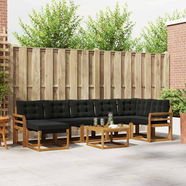vidaXL Utomhussoffset med kudde 8 pcs Naturlig och svart