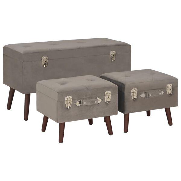 vidaXL F&ouml;rvaringspallar 3 st gr&aring; sammet