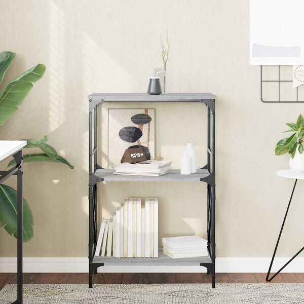 vidaXL Bokhylla 3 hyllplan gr&aring; sonoma 59x35x90,5 cm konstruerat tr&auml;