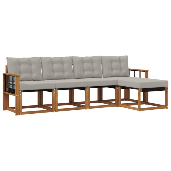 vidaXL Utomhussoffset med kudde 5 pcs Naturlig och Ljus Gr&aring;