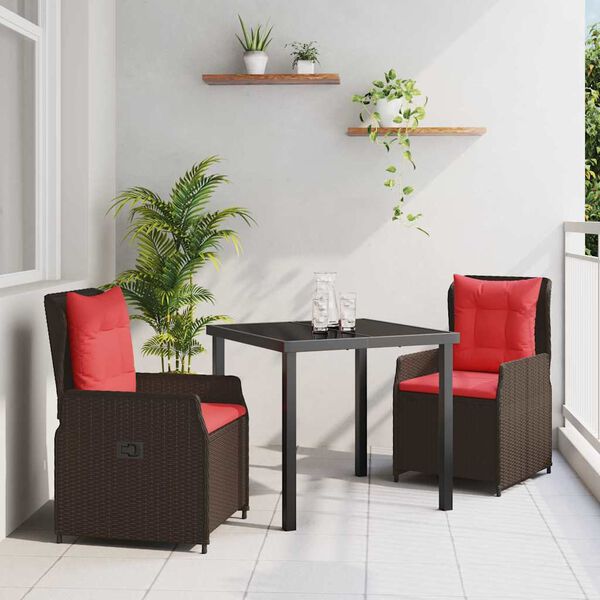 vidaXL Tr&auml;dg&aring;rdsm&ouml;belset 3 pcs Brun Poly rattan