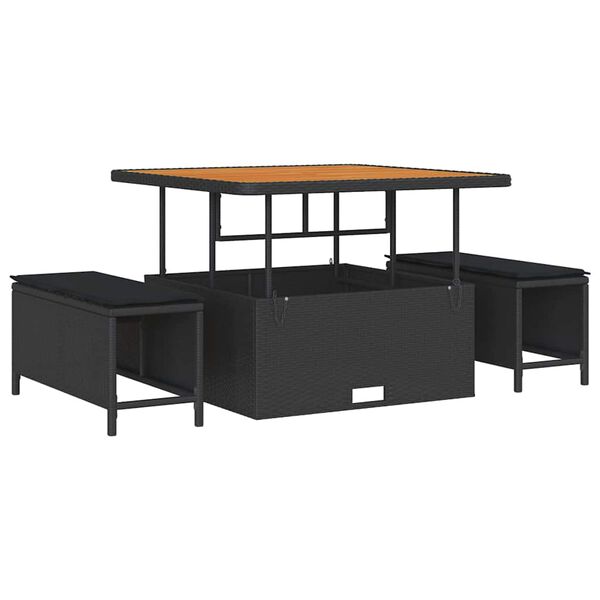 vidaXL Tr&auml;dg&aring;rdsoffset med kudde 13 pcs Svart Poly rattan