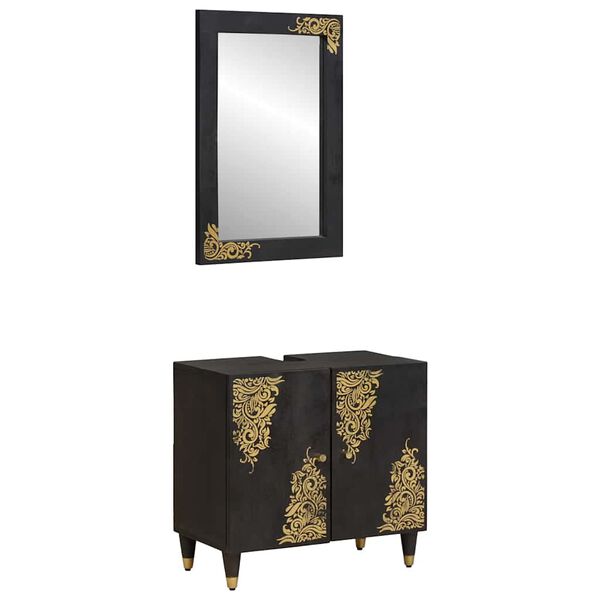 vidaXL Badrumssk&aring;psset V&auml;ggmonterad 2 pcs Svart Massivt mangotr&auml;