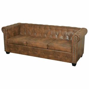 vidaXL Chesterfield Soffa 3-Sits Brun Konstl&auml;der