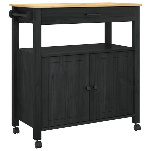 vidaXL K&ouml;ksvagn Svart 88,5 x 40 x 48 cm Massiv furu
