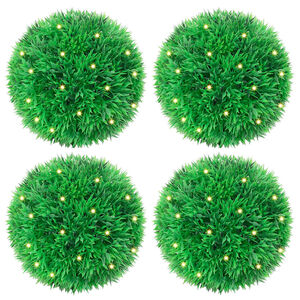 vidaXL Plastkulor av buxbom med LED-lampor 4 st gr&ouml;na 12 cm