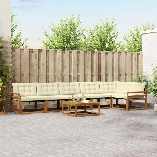 vidaXL Utomhussoffset med kudde 7 pcs Naturlig och Gr&auml;dde