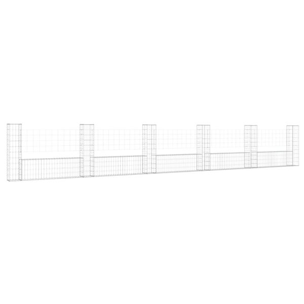 vidaXL U-formad gabionkorg med 6 stolpar järn 620x20x100 cm