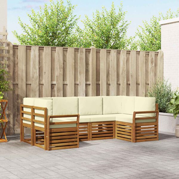 vidaXL Soffgrupper 6 pcs Naturlig och Gr&auml;dde Massivt Akaciatr&auml;