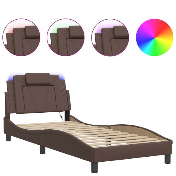 vidaXL Bed Frame "Viana" with LED without Mattress Brown 90x200 cm