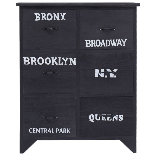 vidaXL Byrå med 6 lådor svart 60x30x75 cm paulownia