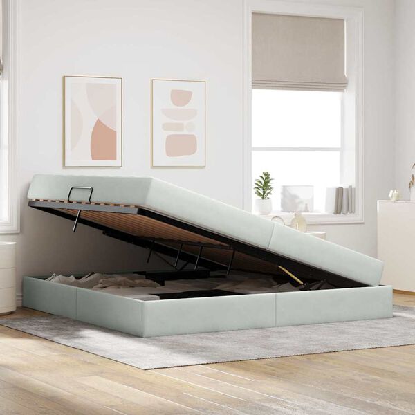 vidaXL F&ouml;rvaringss&auml;ng med madrass Ljusgr&aring; 200 x 200 cm Sammet