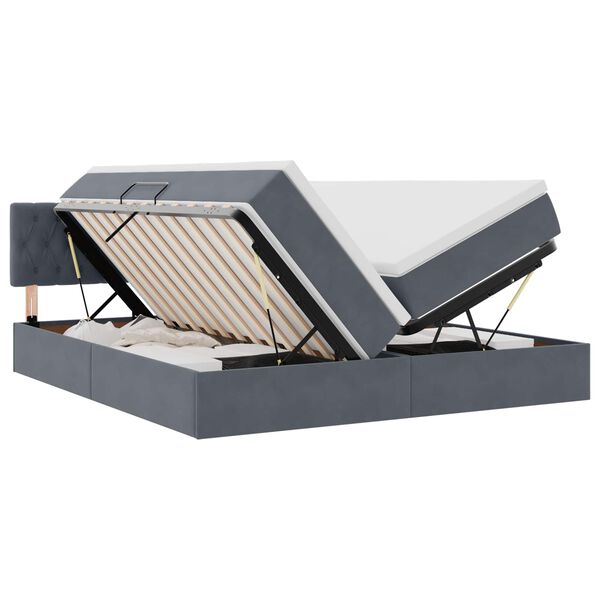 vidaXL S&auml;ng med LED -remsljus med lagring M&ouml;rkgr&aring; 200 x 200 cm Sammet