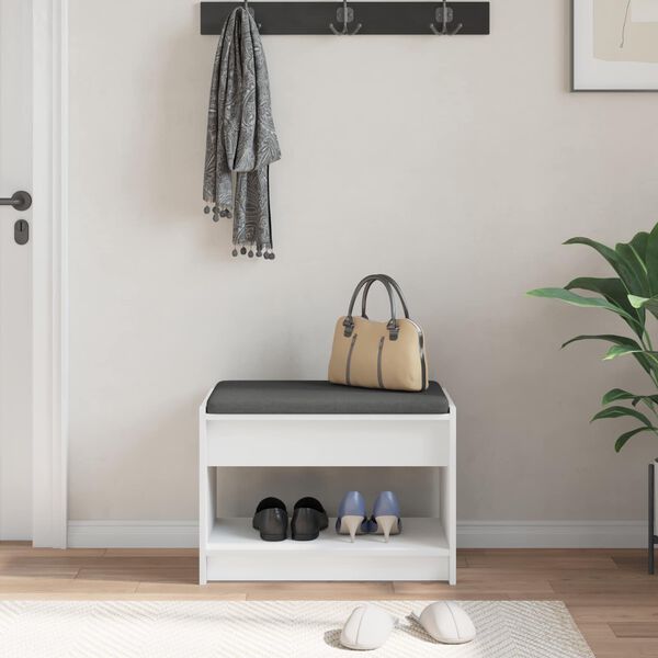 vidaXL Hallb&auml;nk med kudde Vit 63 x 38 x 45 cm Konstruerat Tr&auml; och Tyg