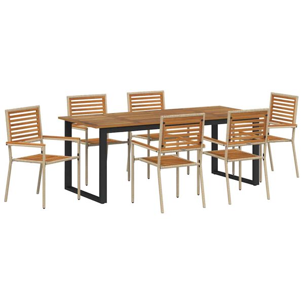 vidaXL Tr&auml;dg&aring;rdsm&ouml;belset 7 pcs Beige Massivt Akaciatr&auml;