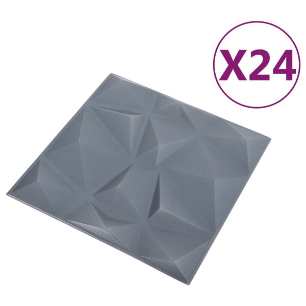 vidaXL 3D-väggpaneler 24 st 50x50 cm diamant grå 6 m²