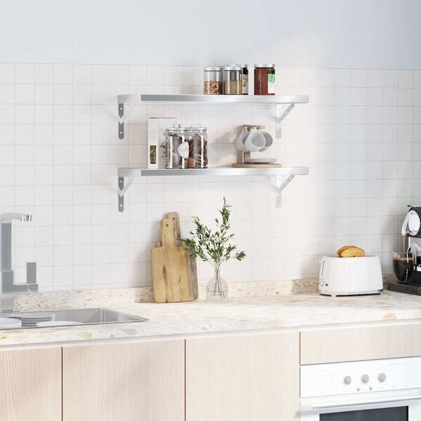 vidaXL V&auml;gghyllor 2 st 75x23,5 cm silver rostfritt st&aring;l