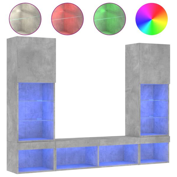 vidaXL Tv-bänk 5 delar LED betonggrå konstruerat trä