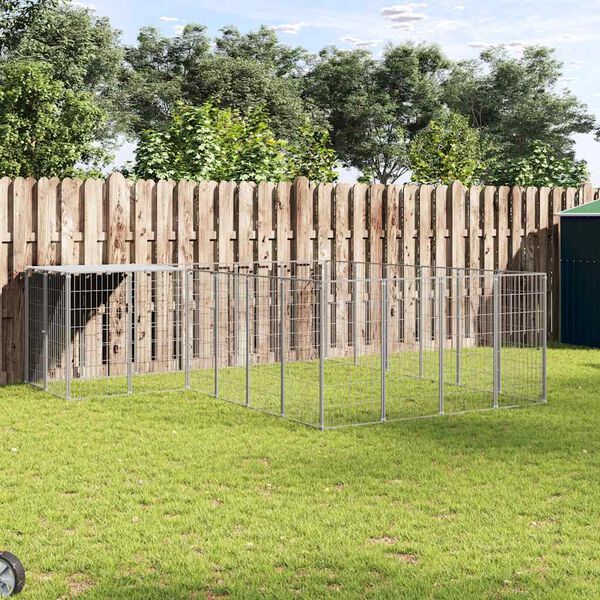 vidaXL Hundgård silver 8,47 m² stål