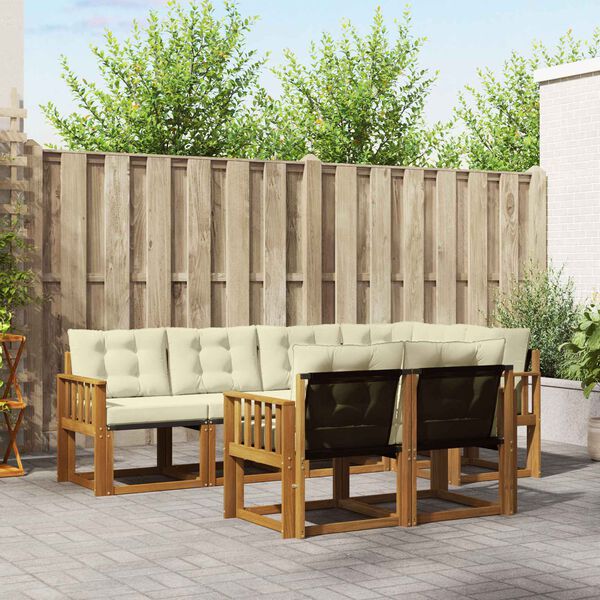 vidaXL Utomhussoffset med kudde 7 pcs Naturlig och Gr&auml;dde