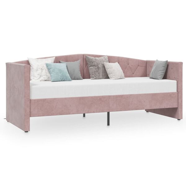 vidaXL Dagb&auml;dd med madrass USB rosa sammet 90x200 cm