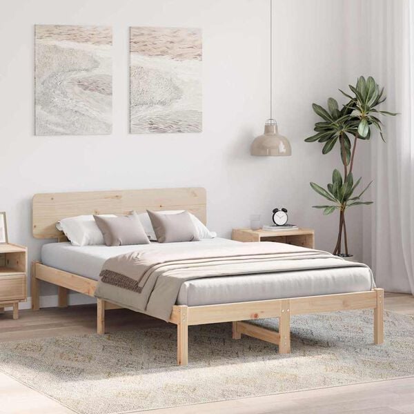 vidaXL Sängram med huvudgavel Naturfärg 140 x 190 cm Massiv furu