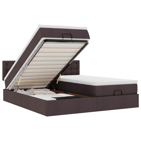 vidaXL Ottoman sängram med madrasser mörkbrun 200x200 cm tyg