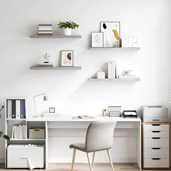 vidaXL Sv&auml;vande v&auml;gghyllor 4 st betonggr&aring; 80x23,5x3,8 cm MDF