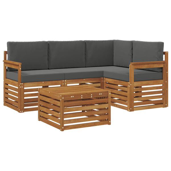 vidaXL M&ouml;belset med kudde 5 pcs Naturlig och Antracit Konstruerat tr&auml;