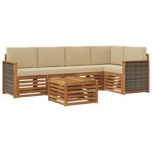 vidaXL Sektionsoffgrupp 5 pcs Naturlig Massivt akaciatr&auml; och polyester