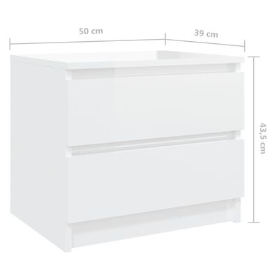 vidaXL Sängbord vit högglans 50x39x43,5 cm konstruerat trä