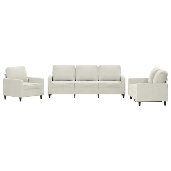 vidaXL Soffgrupp med dynor 3 delar gräddvit sammet