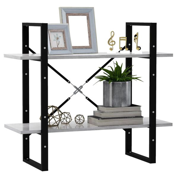 vidaXL Bokhylla 2 hyllor betonggrå 80x30x70 cm konstruerat trä