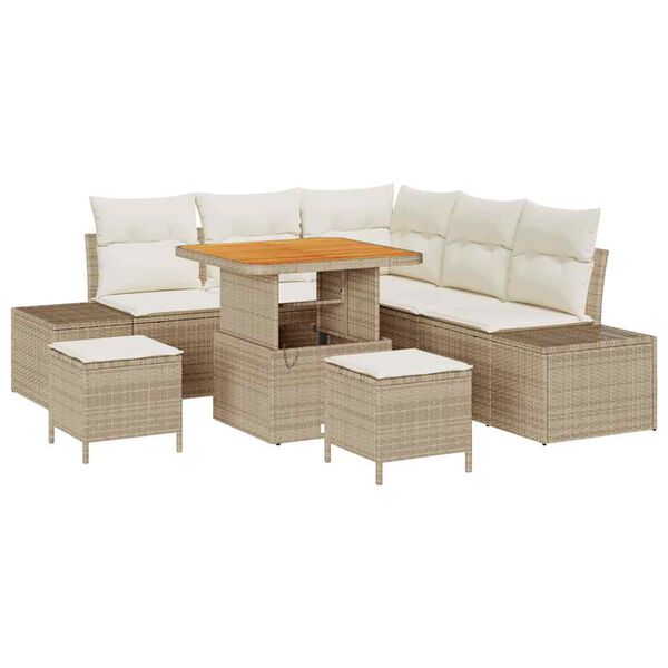 vidaXL Tr&auml;dg&aring;rdsoffset med kudde 8 pcs Beige Poly rattan